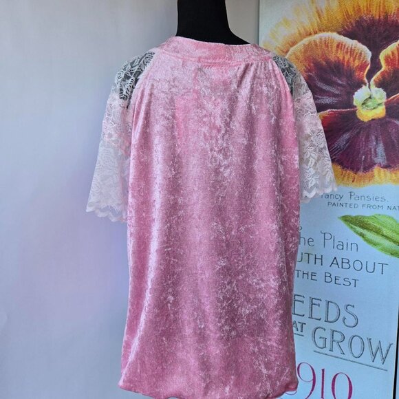 Pink Rose Stretch Velvet and Lace Embroidered Blouse Vintage Style - Picture 6 of 8
